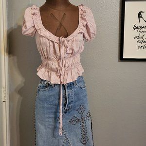 Blue B Collection Pink Smocked Peasant Top